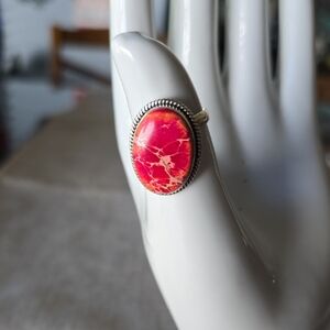 925 Sterling Silver Red Jasper Ring~Sz 8 Adjustable